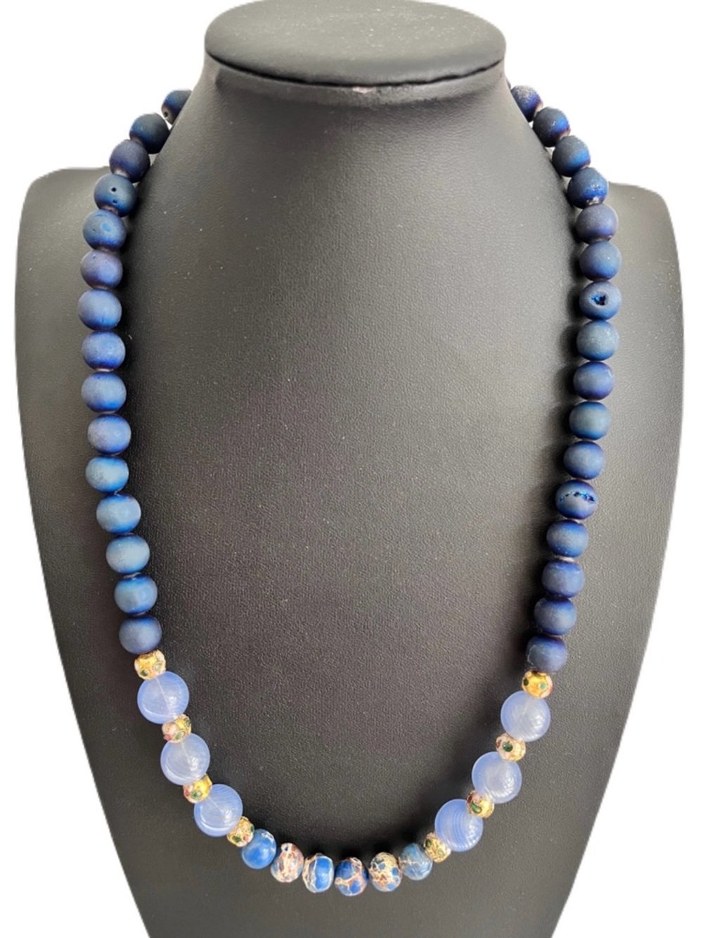 NEW Mary Kent Designs Blue Matte Agate, Glass, and Imperial Jasper Necklace, 24”